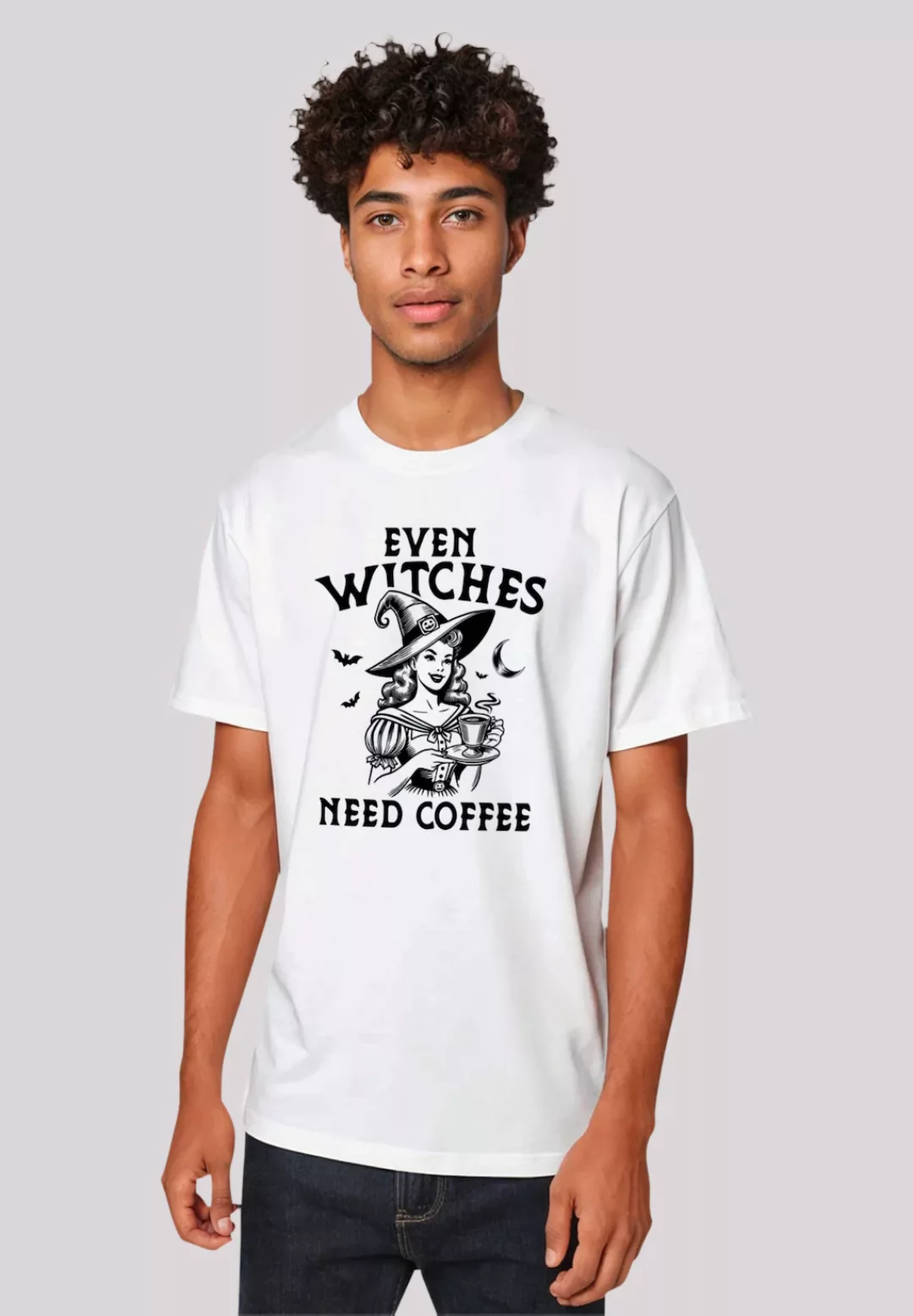 F4NT4STIC T-Shirt "Halloween Witch even witches need coffee", Premium Quali günstig online kaufen