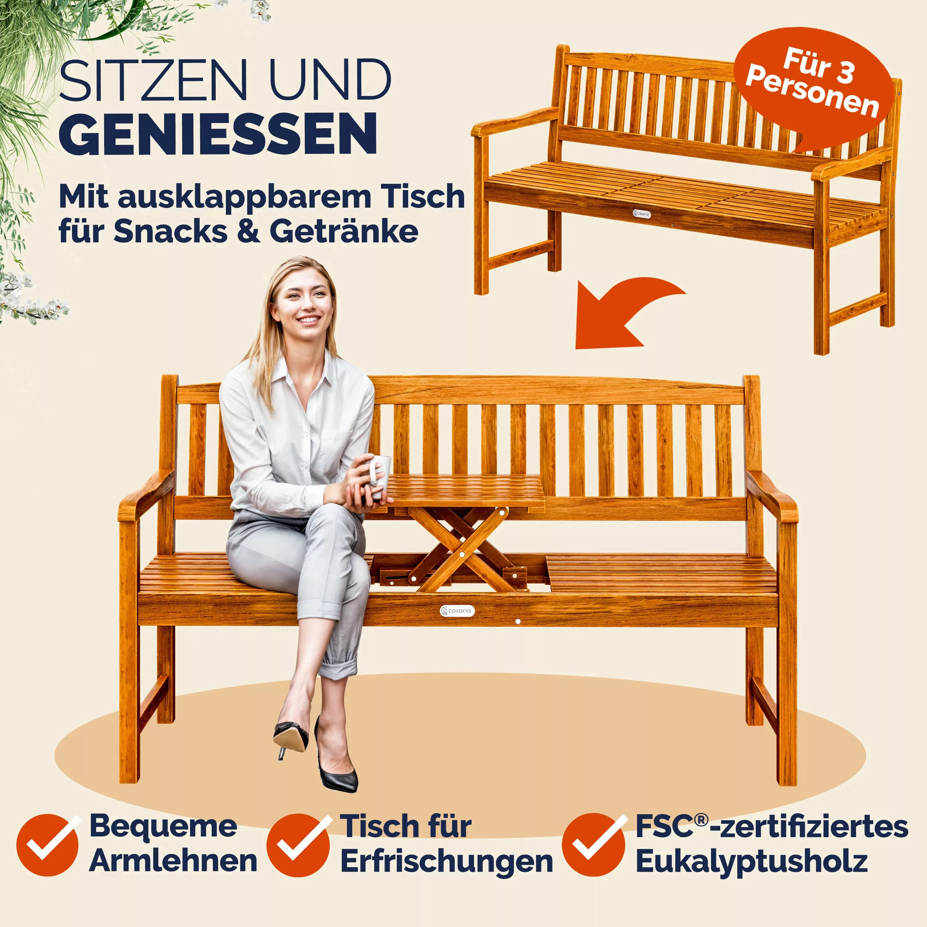 Gartenbank Picknick Eukalyptus FSC®-zertifiziert mit Abdeckung günstig online kaufen