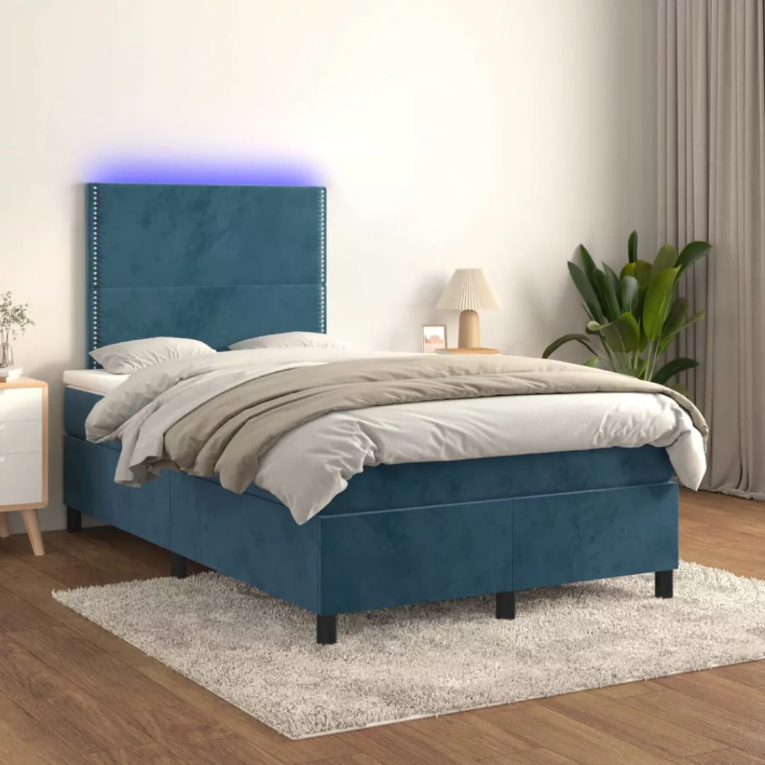 Vidaxl Boxspringbett Mit Matratze & Led Dunkelblau 120x200 Cm Samt günstig online kaufen