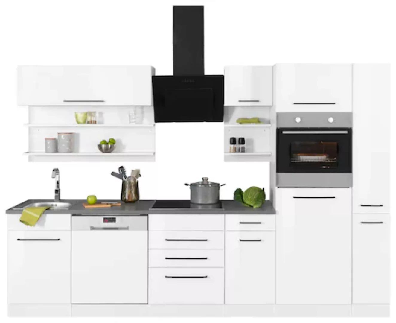 HELD MÖBEL Küchenzeile "Tulsa", mit E-Geräten, Breite 300 cm, schwarze Meta günstig online kaufen