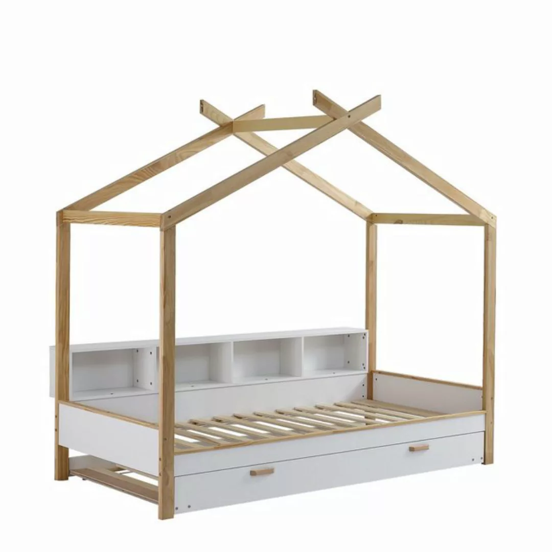 Gotagee Hausbett Kinderbett Fächern Regale Einzelbett Holzbett 90x200cm Fla günstig online kaufen