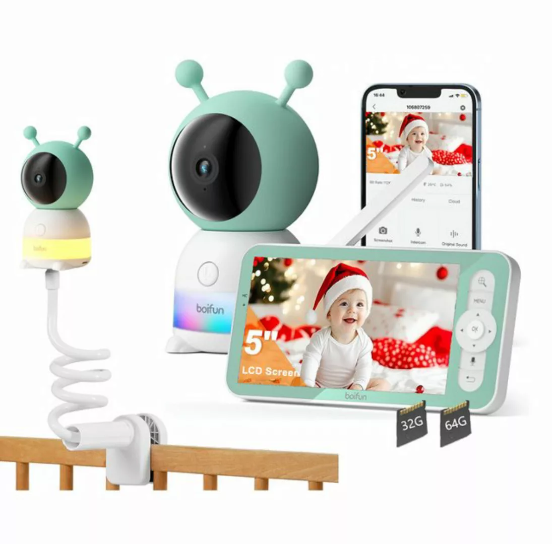 Boifun Video-Babyphone Babyphone mit Kamera 2K & 4X Zoom 5" HD WLAN Video B günstig online kaufen