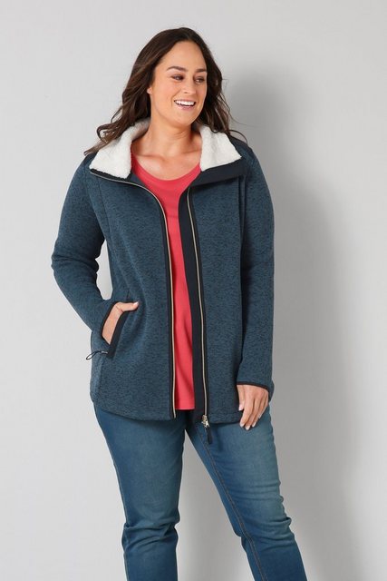 Janet & Joyce Strickjacke Strickfleece-Jacke Stehkragen mit Plüschfutter günstig online kaufen