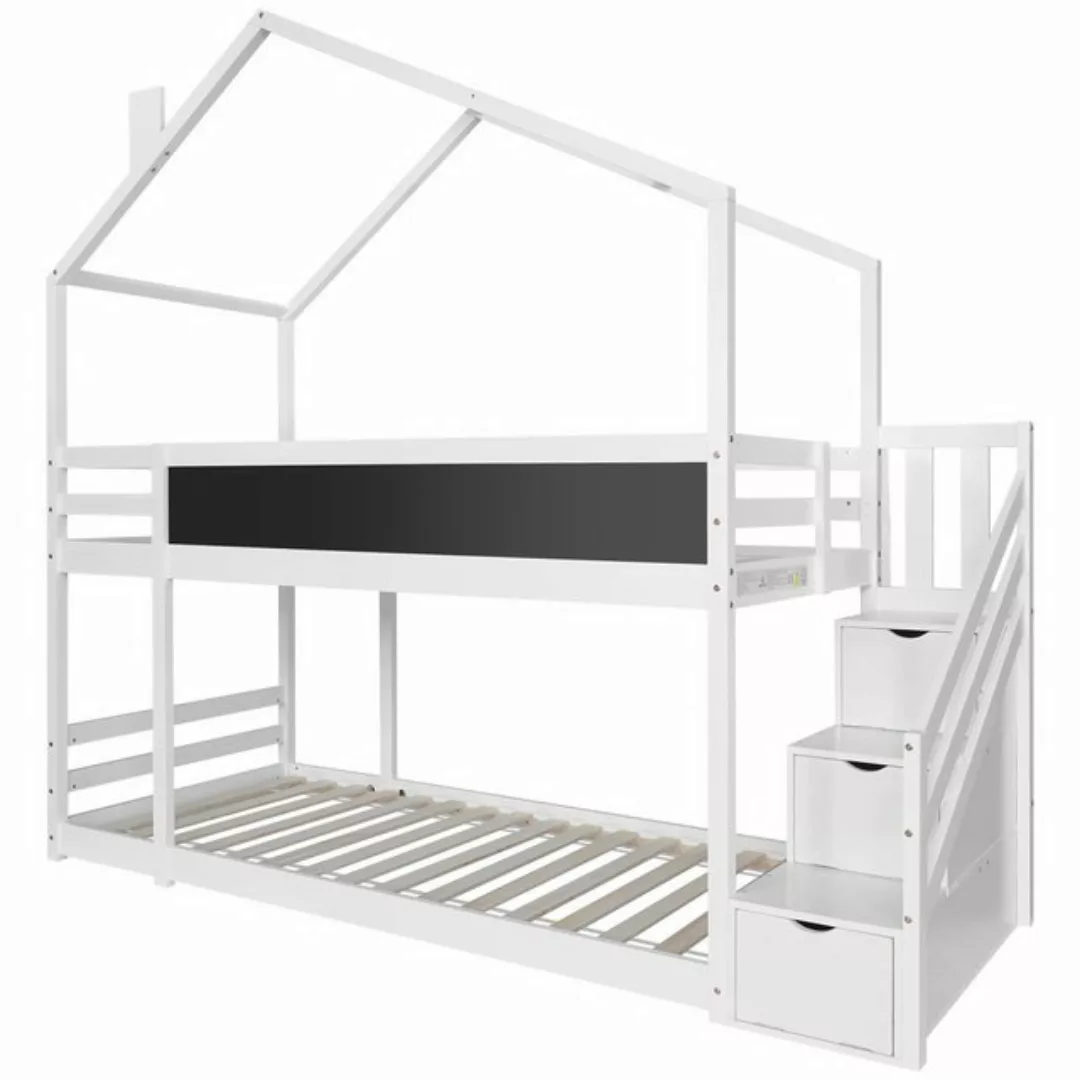 Flieks Etagenbett, Hochbett Hausbett Treppe mit 3 Schubladen Kiefer 90x200c günstig online kaufen