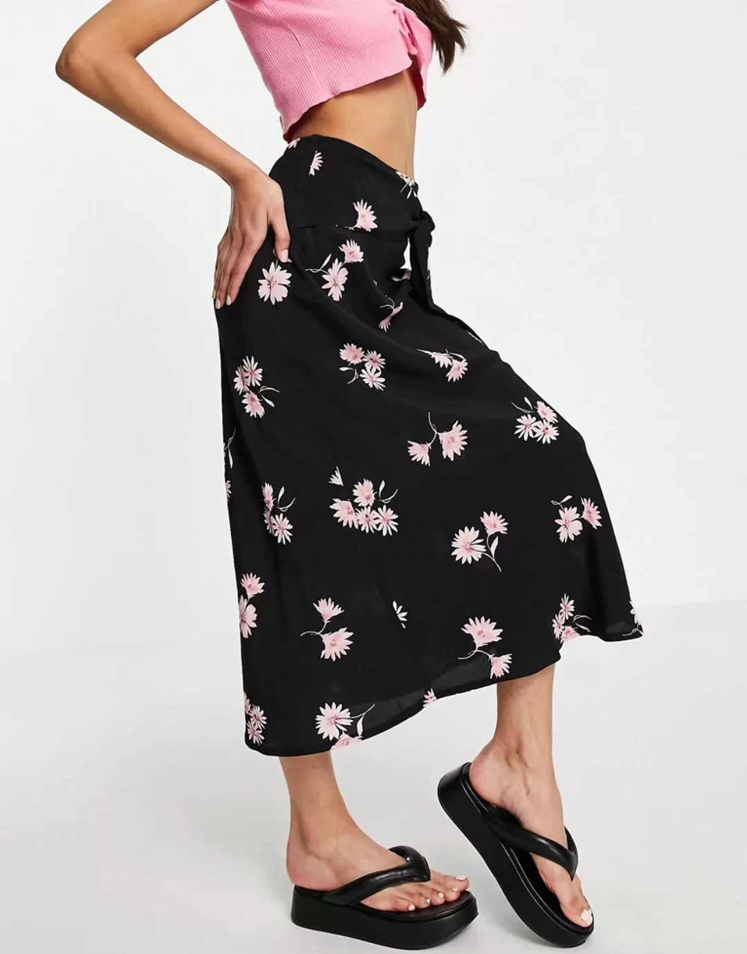 Nobody's Child – Midi-Wickelkleid mit rosa Blütenmuster günstig online kaufen