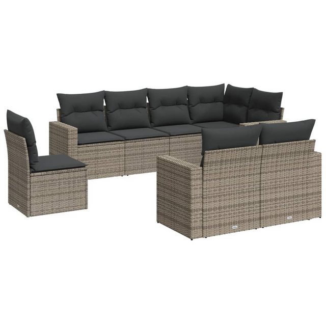 vidaXL Sofaelement 8-tlg. Garten-Sofagarnitur mit Kissen Grau Poly Rattan ( günstig online kaufen