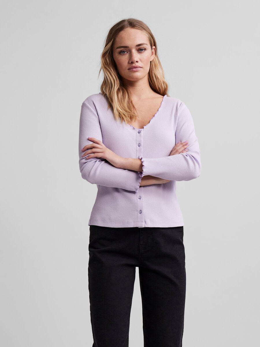 PIECES Slim Fit Rippdesign Bluse Damen Violett günstig online kaufen