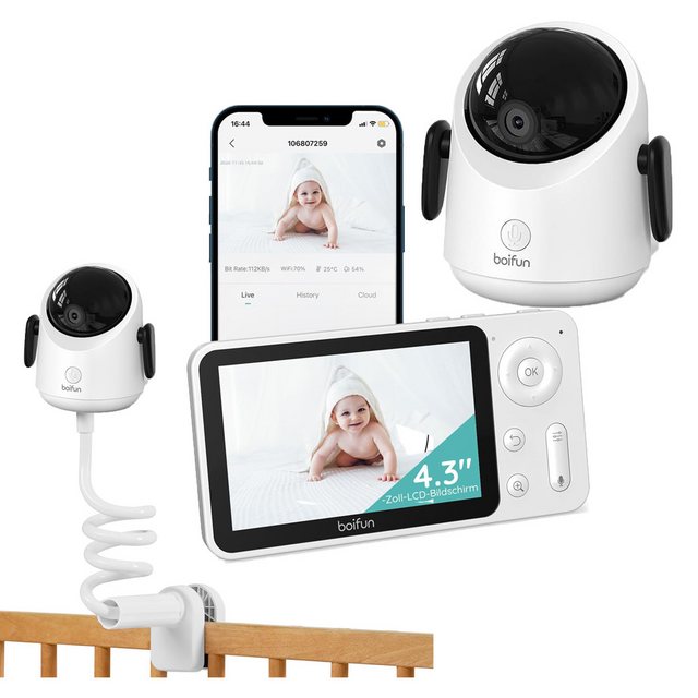 Boifun Video-Babyphone WLAN Babyphone mit Kamera 4,3” 2MP Kamera App-Steuer günstig online kaufen