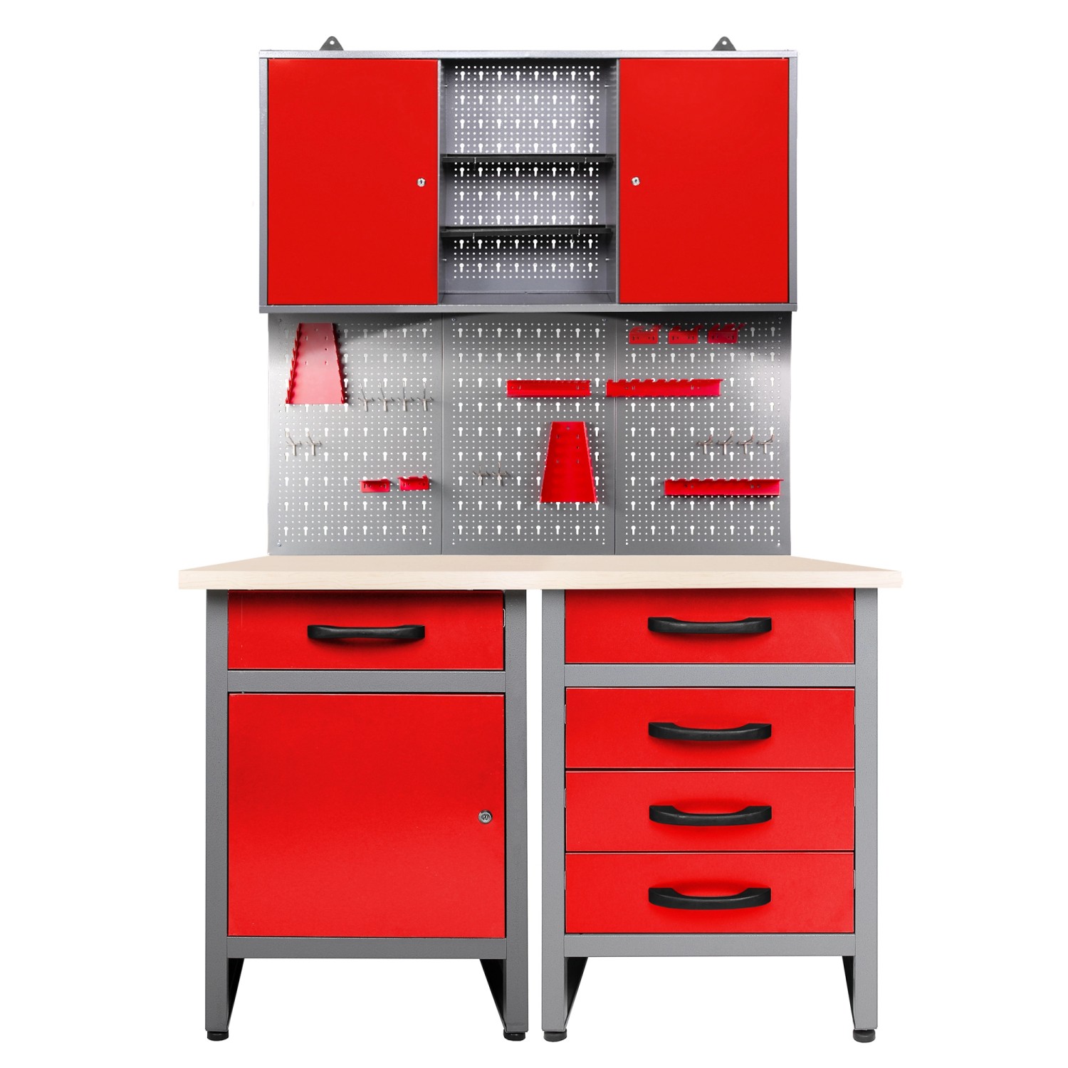 Ondis24 Werkstatt Set Entdecker 120 cm 1 Schrank LED Rot Werkstatteinrichtu günstig online kaufen