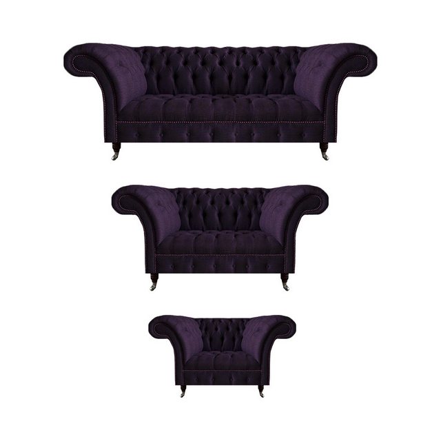 JVmoebel Chesterfield-Sofa Lila Garnitur Luxus Textil Sofas Set 3tlg Einric günstig online kaufen