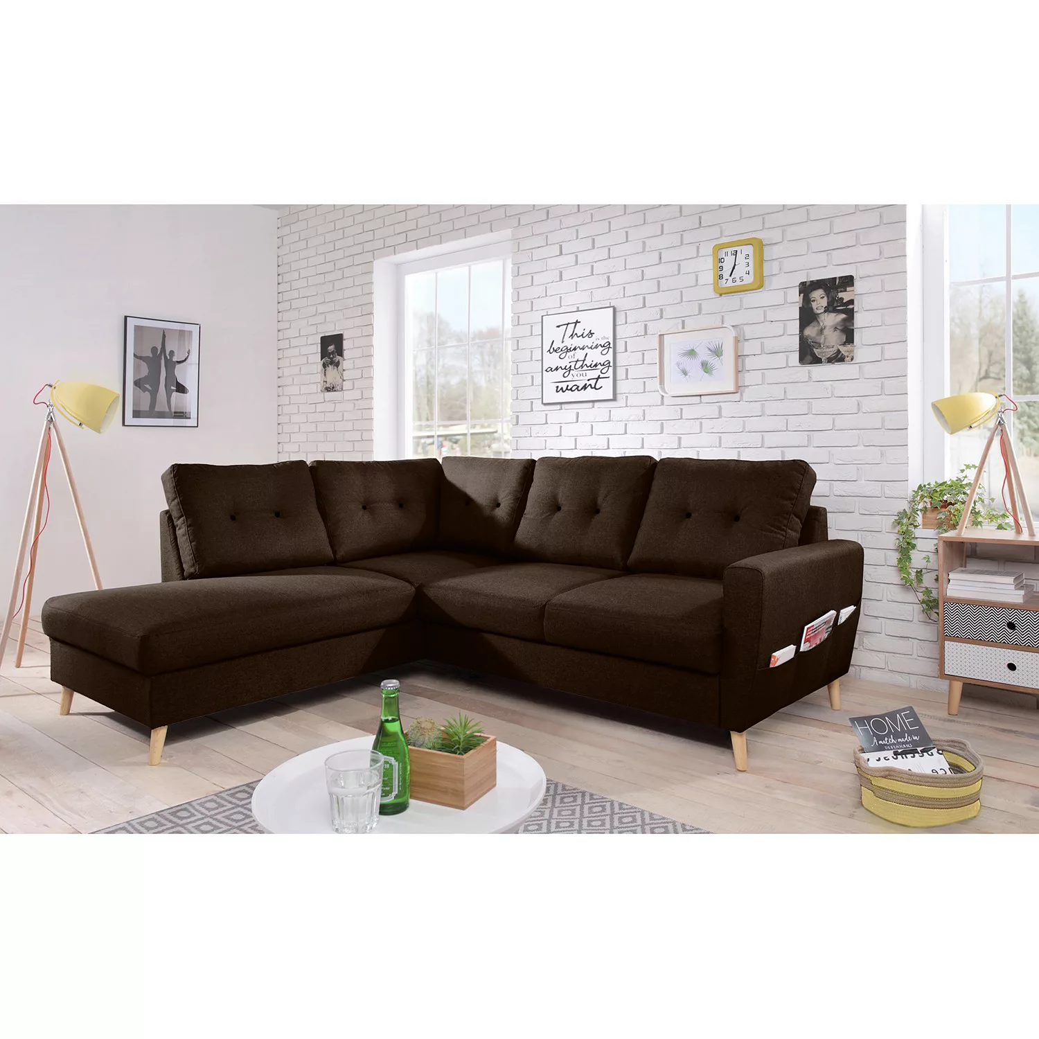 home24 Mørteens Ecksofa Sola II Grau/Hellrose Webstoff 230x90x198 cm günstig online kaufen