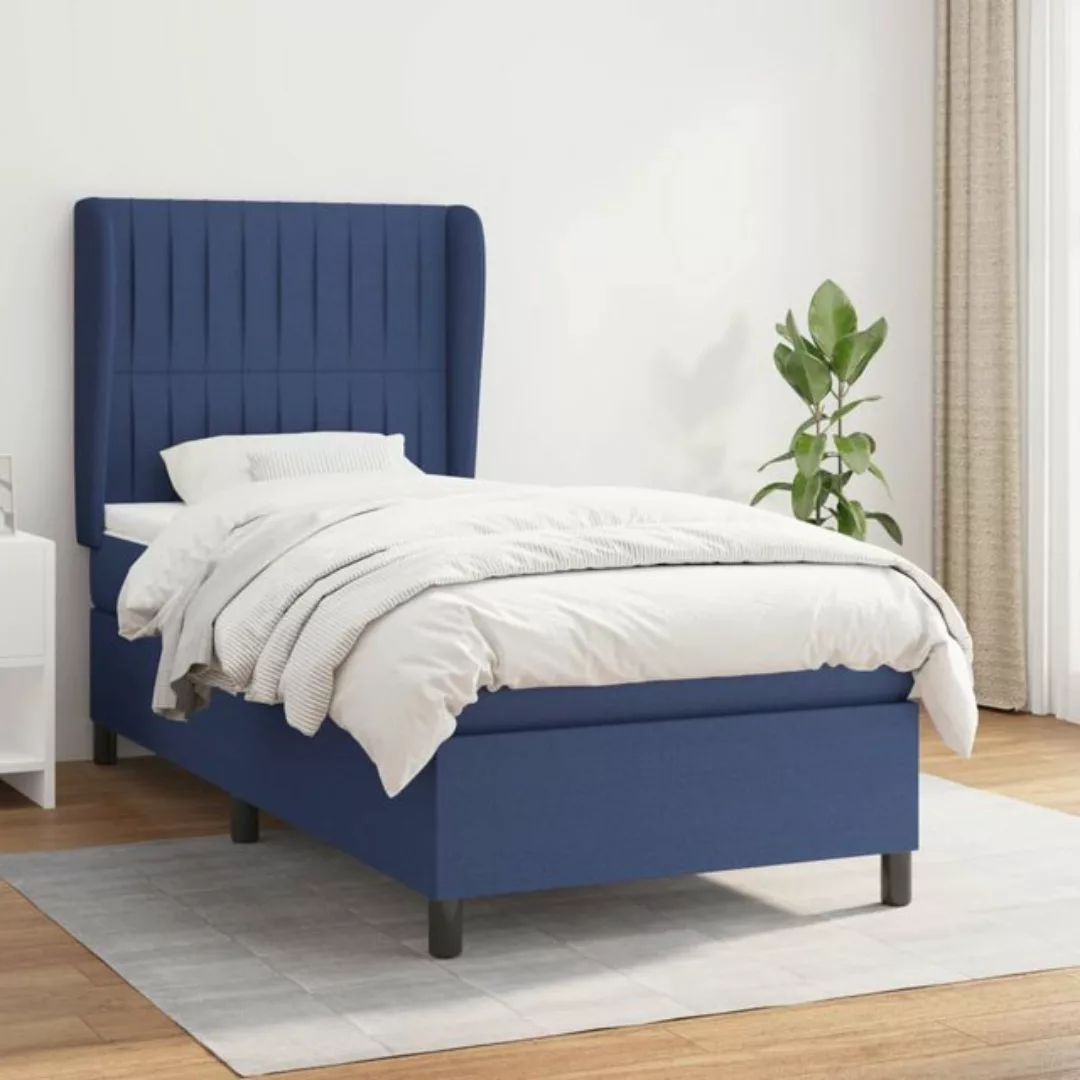 vidaXL Bett Boxspringbett mit Matratze Blau 90x200 cm Stoff günstig online kaufen