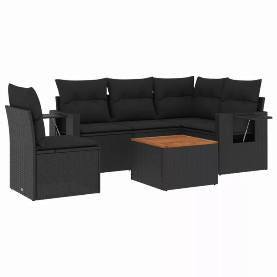 vidaXL Sofaelement 6-tlg. Garten-Sofagarnitur mit Kissen Schwarz Poly Ratta günstig online kaufen