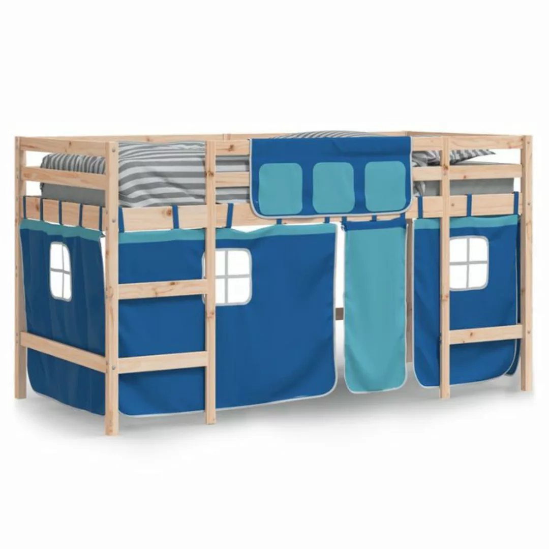 vidaXL Kinderbett Kinderhochbett mit Vorhängen Blau 80x200 cm Massivholz Ki günstig online kaufen