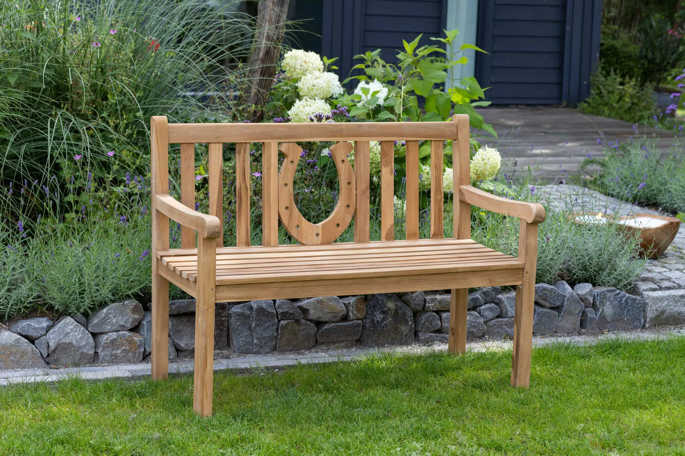 MR.DEKO Gartenbank Hufeisen Teak 120 cm günstig online kaufen