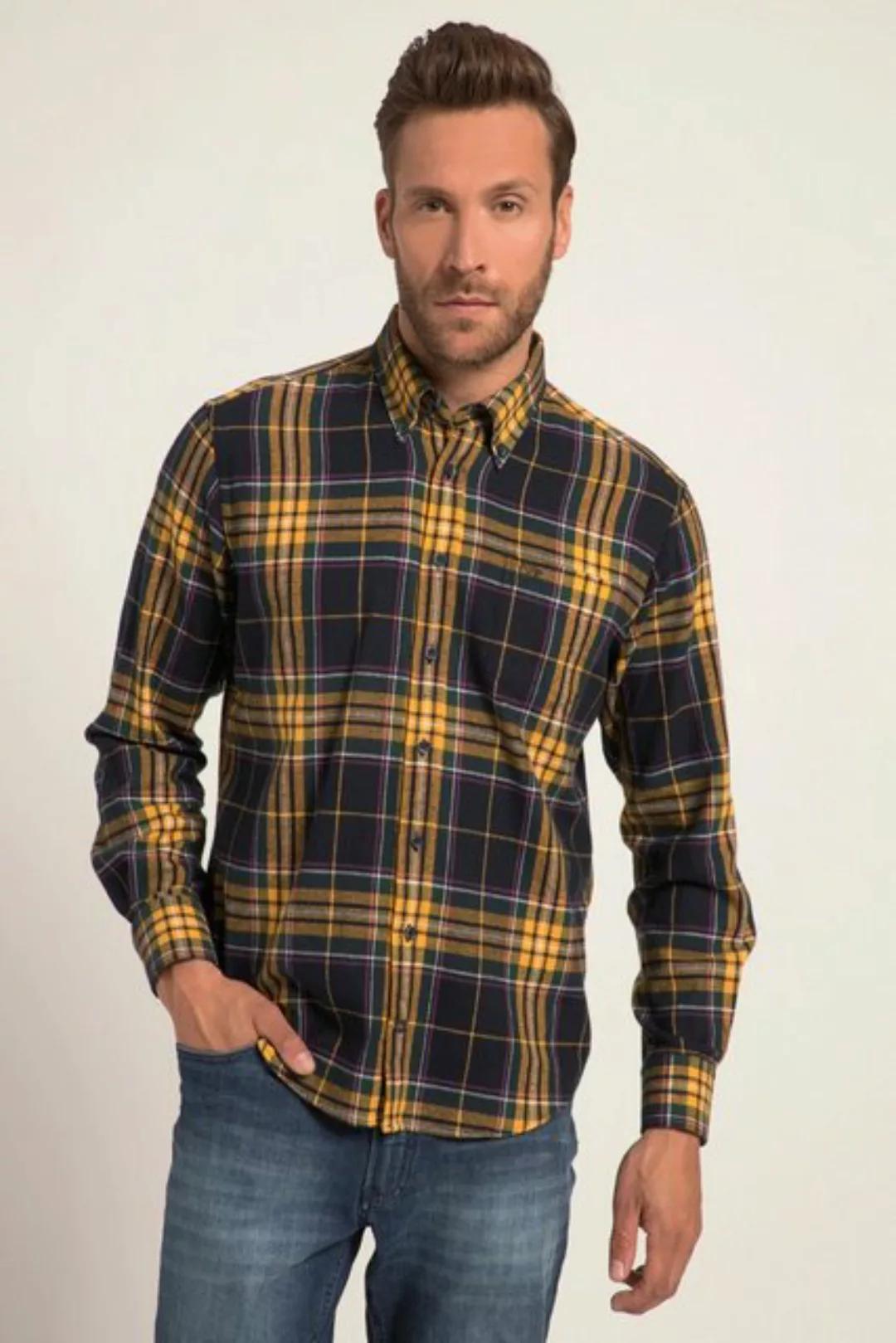 JP1880 Businesshemd Karo-Flanellhemd Langarm Buttondown-Kragen günstig online kaufen
