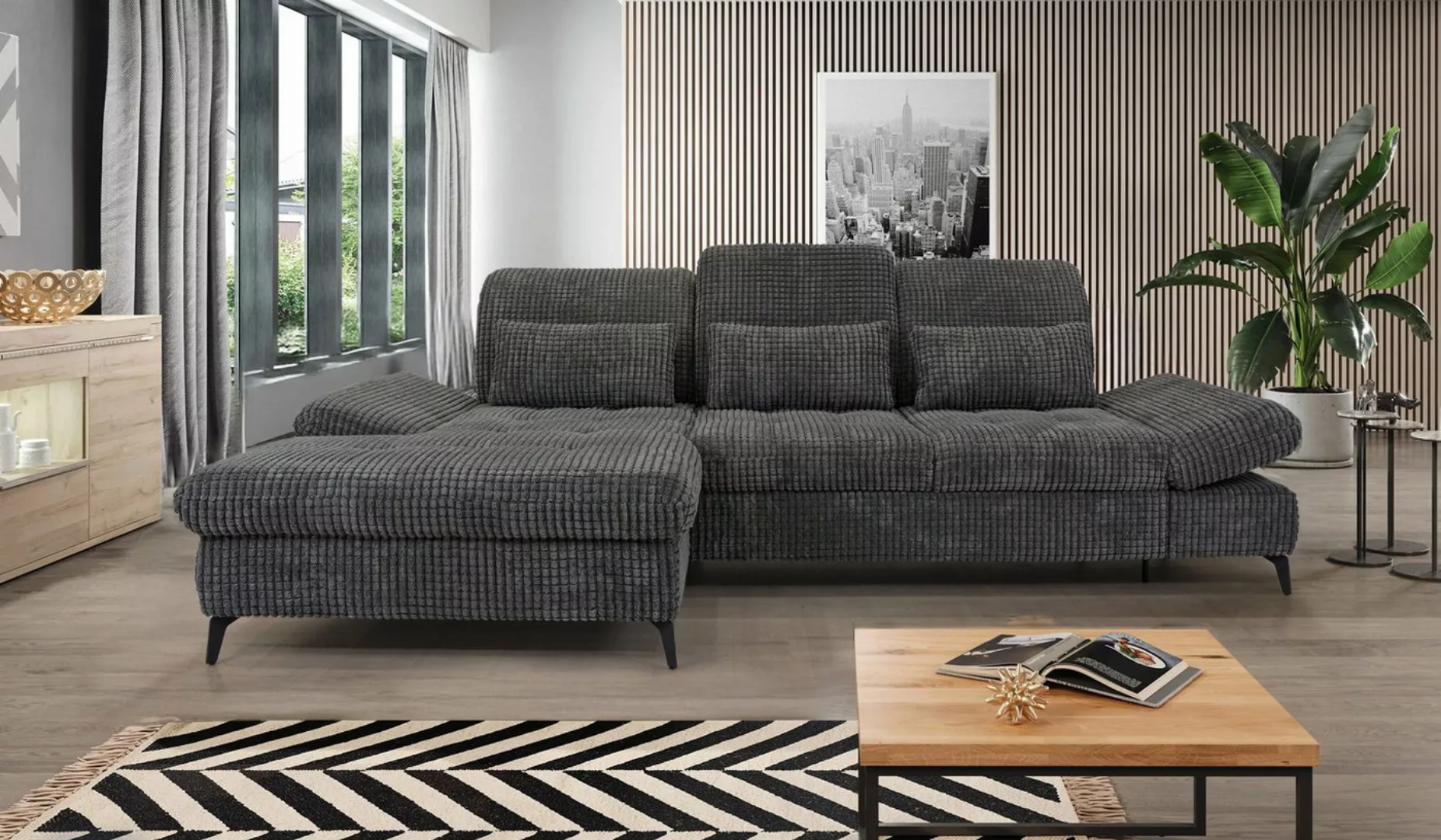 Hygger Möbelhaus Ecksofa Nola L-Form 300 x 170 cm, Sitztiefenverstellung, K günstig online kaufen