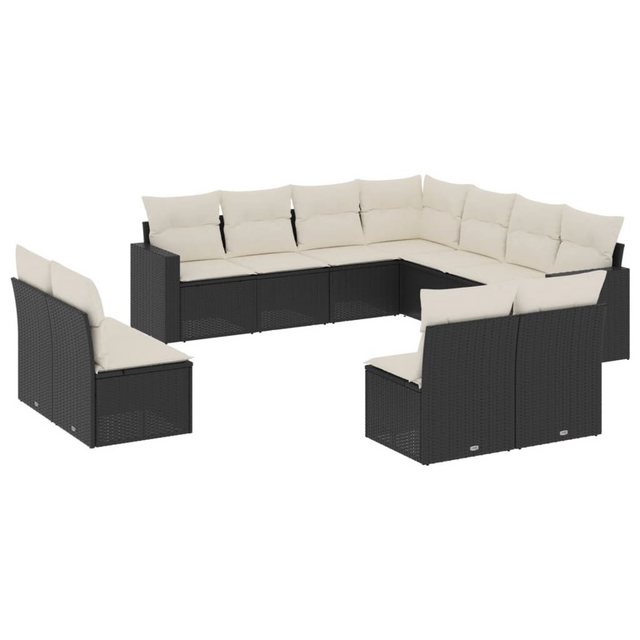 vidaXL Sofaelement 11-tlg. Garten-Sofagarnitur mit Kissen Schwarz Poly Ratt günstig online kaufen