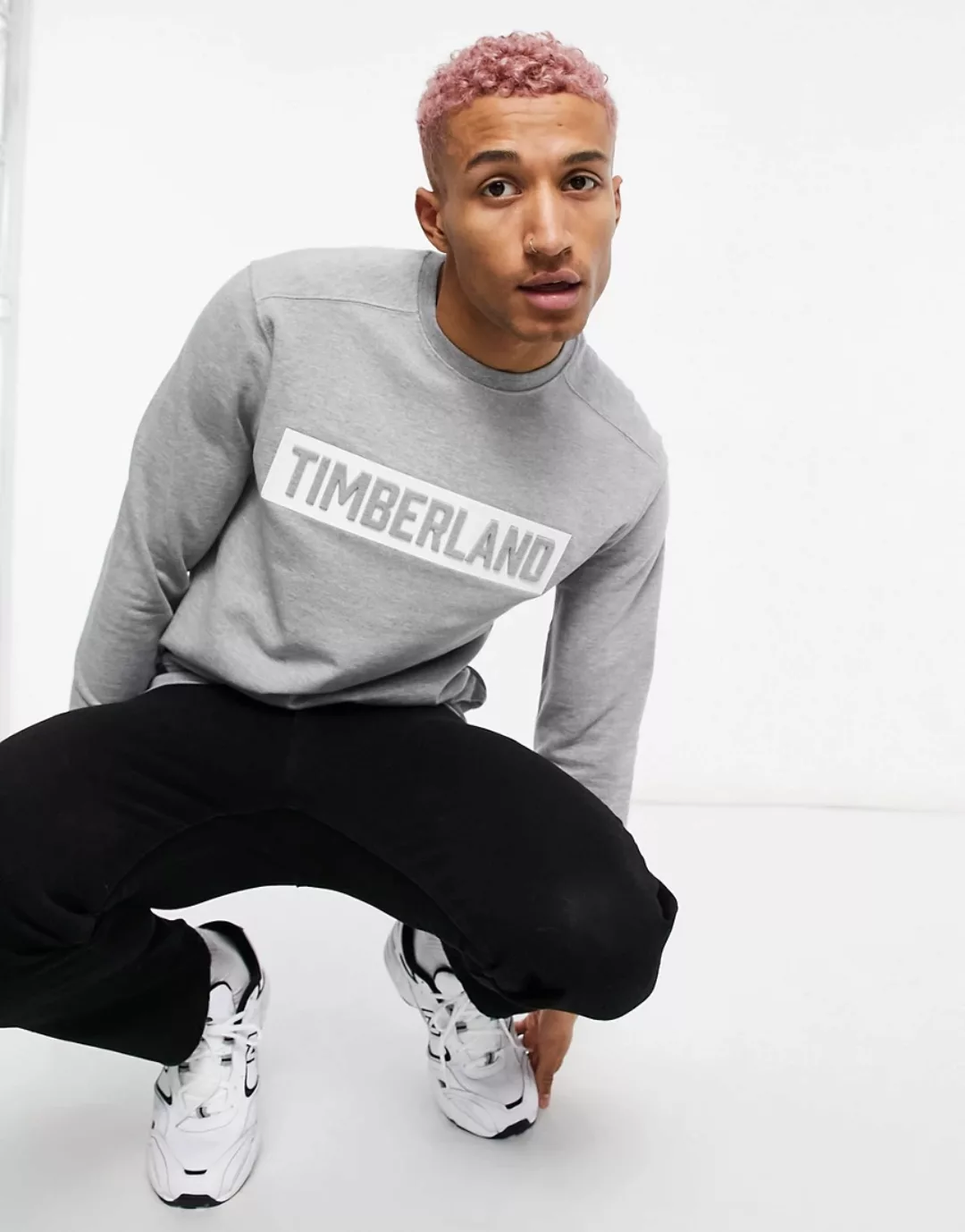 Timberland – Sweatshirt mit geprägtem Logo-Grau günstig online kaufen