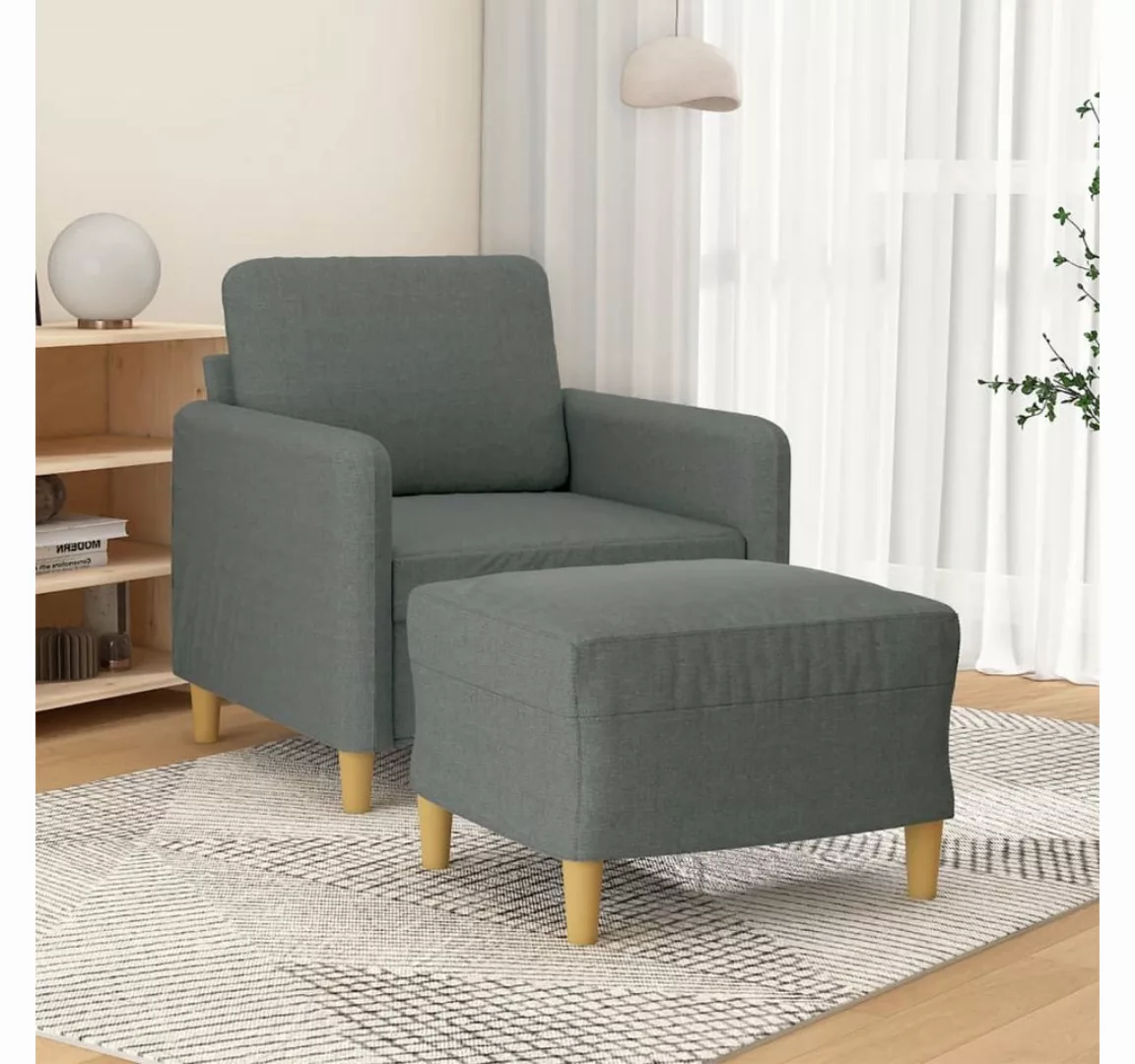 vidaXL Sofa Sessel mit Hocker 60 cm Stoff, Dunkelgrau günstig online kaufen