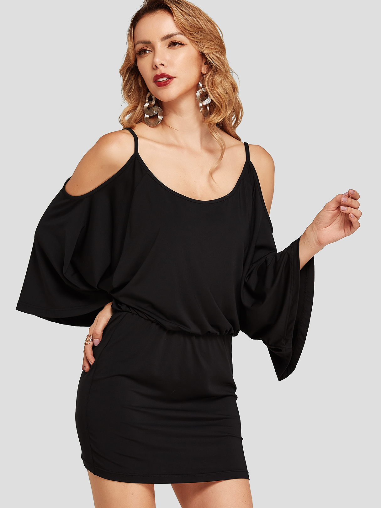 YOINS Black Cold Shoulder Bodycon Saum Dolman Ärmel Kleid günstig online kaufen