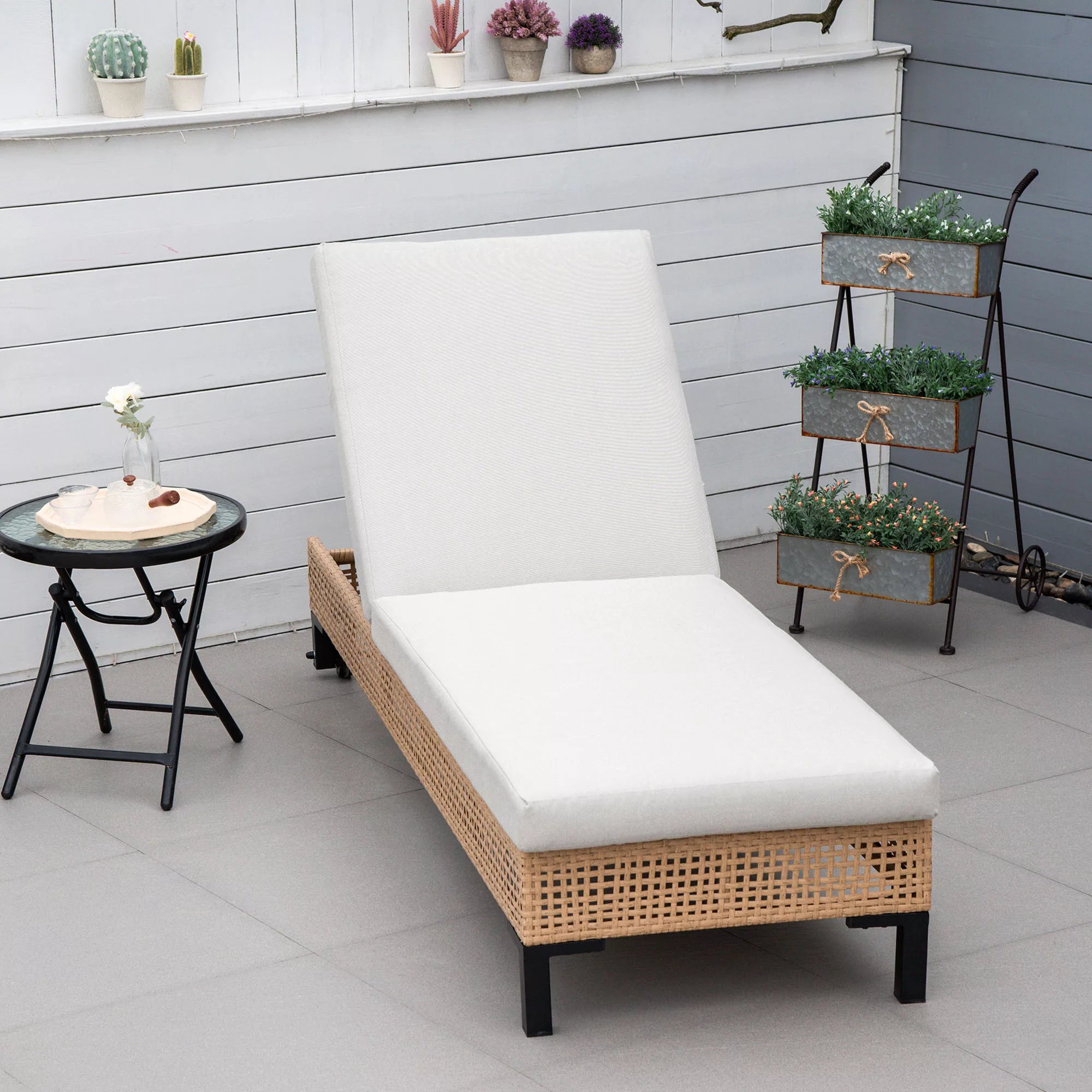 Outsunny Gartenmöbel Sonnenliege 3-stufig verstellbar mit Kissen, Rattanlie günstig online kaufen