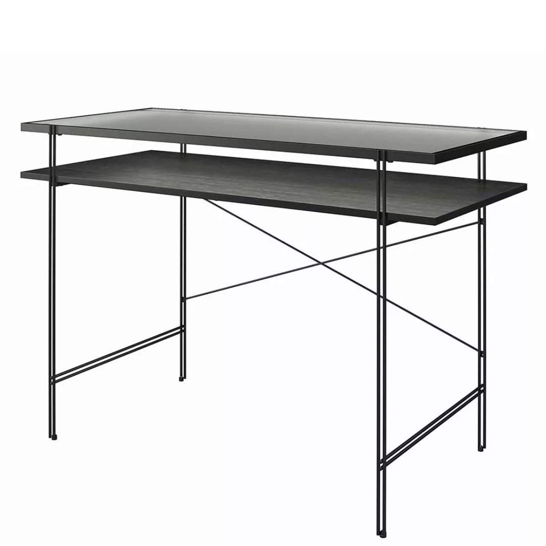 Schwarzer Schreibtisch aus Metall Strukturglasplatte günstig online kaufen