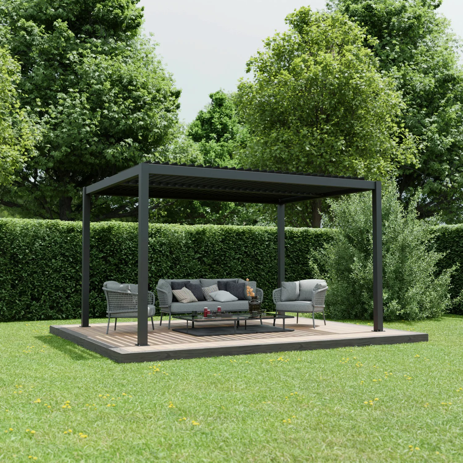 Ximax Pergola Shade Aluminium Elektrisch 300 cm x 400 cm Grau mit Beleuchtu günstig online kaufen