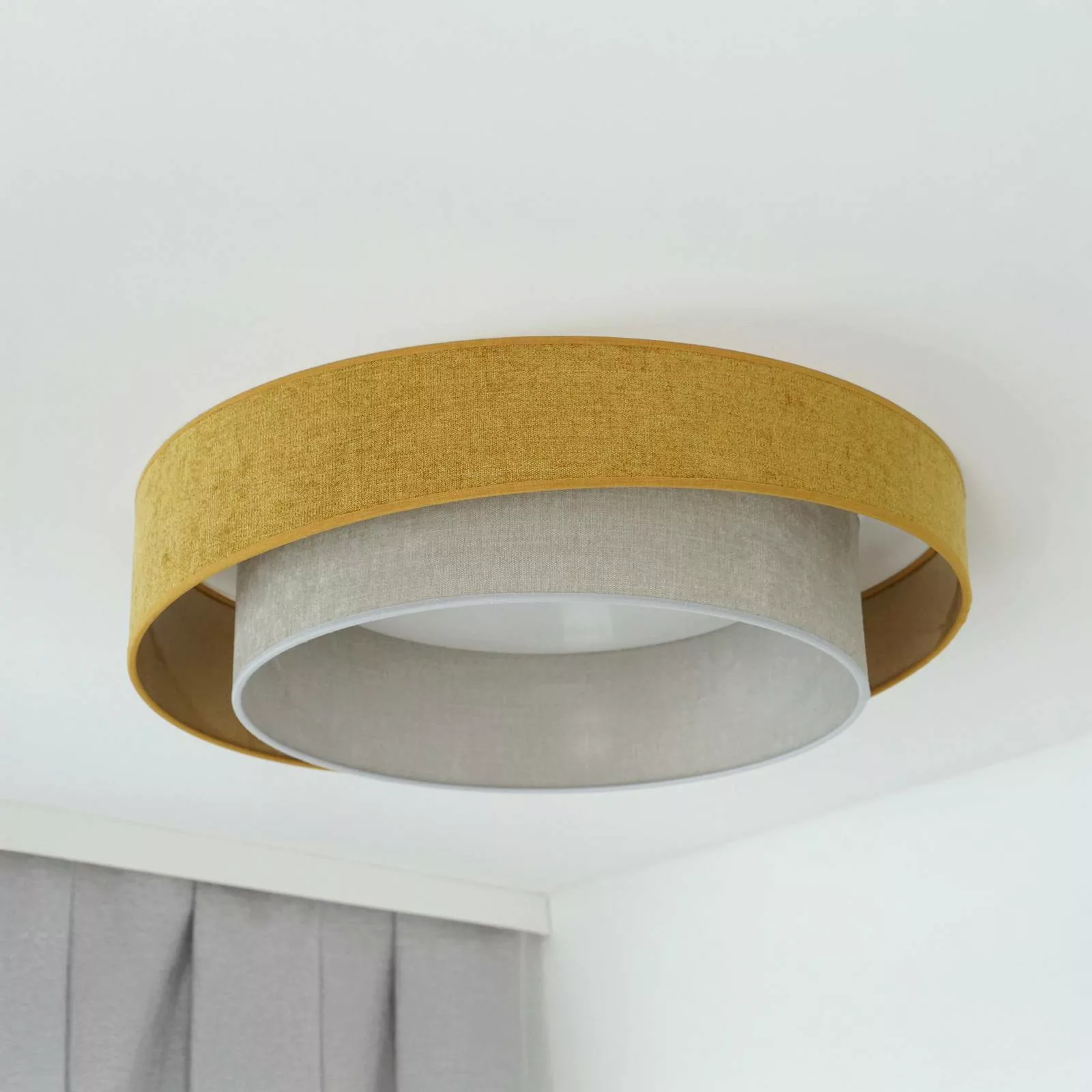 LED-Deckenleuchte Luneta S, Chenille, senfgelb/grau, 3-step günstig online kaufen