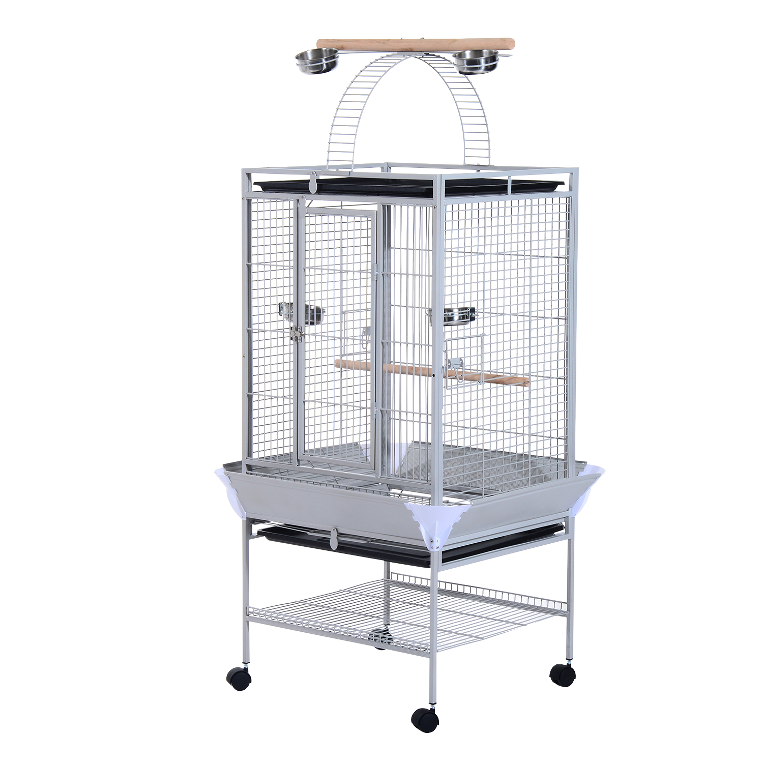 PawHut Vogelkäfig mit Rädern Höhe 161,5 cm, Edelstahlschalen und Holzsitzst günstig online kaufen