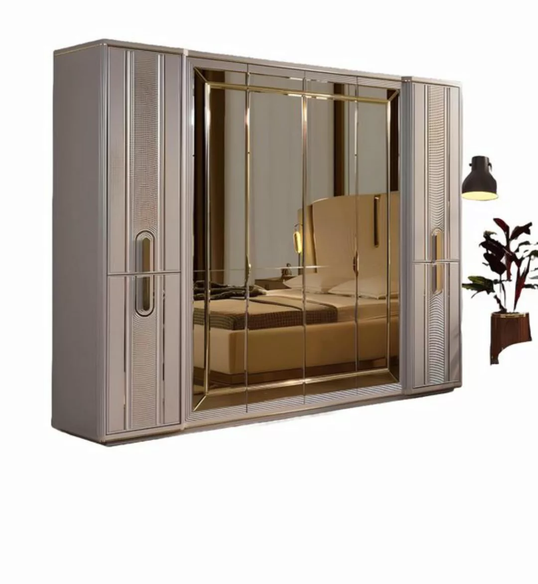 Xlmoebel Kleiderschrank Edler Holzschrank mit Spiegel in Beige (Kleiderschr günstig online kaufen