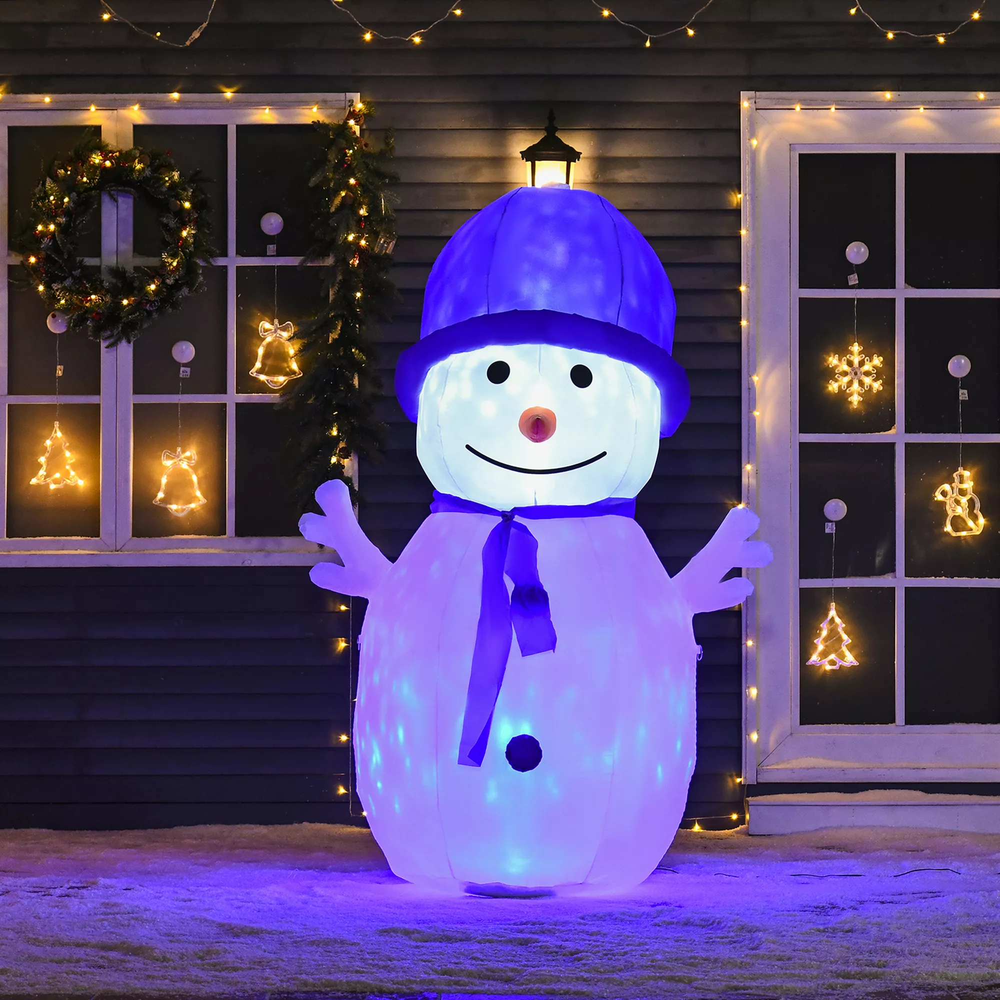 HOMCOM 1,8 m aufblasbarer Schneemann mit 2 LED-Drehlichtern Weihnachtsdeko günstig online kaufen
