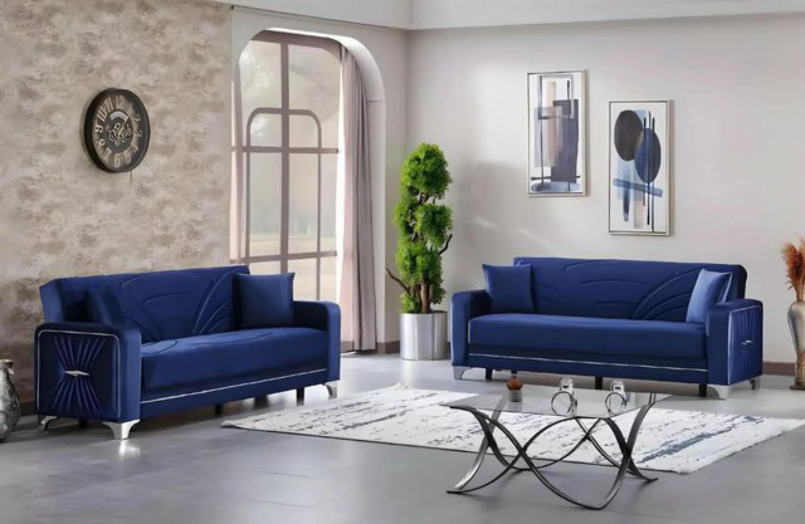 JVmoebel 3-Sitzer Design Sofas Garnitur Wohnzimmer 2x Dreisitzer Sofa Couch günstig online kaufen