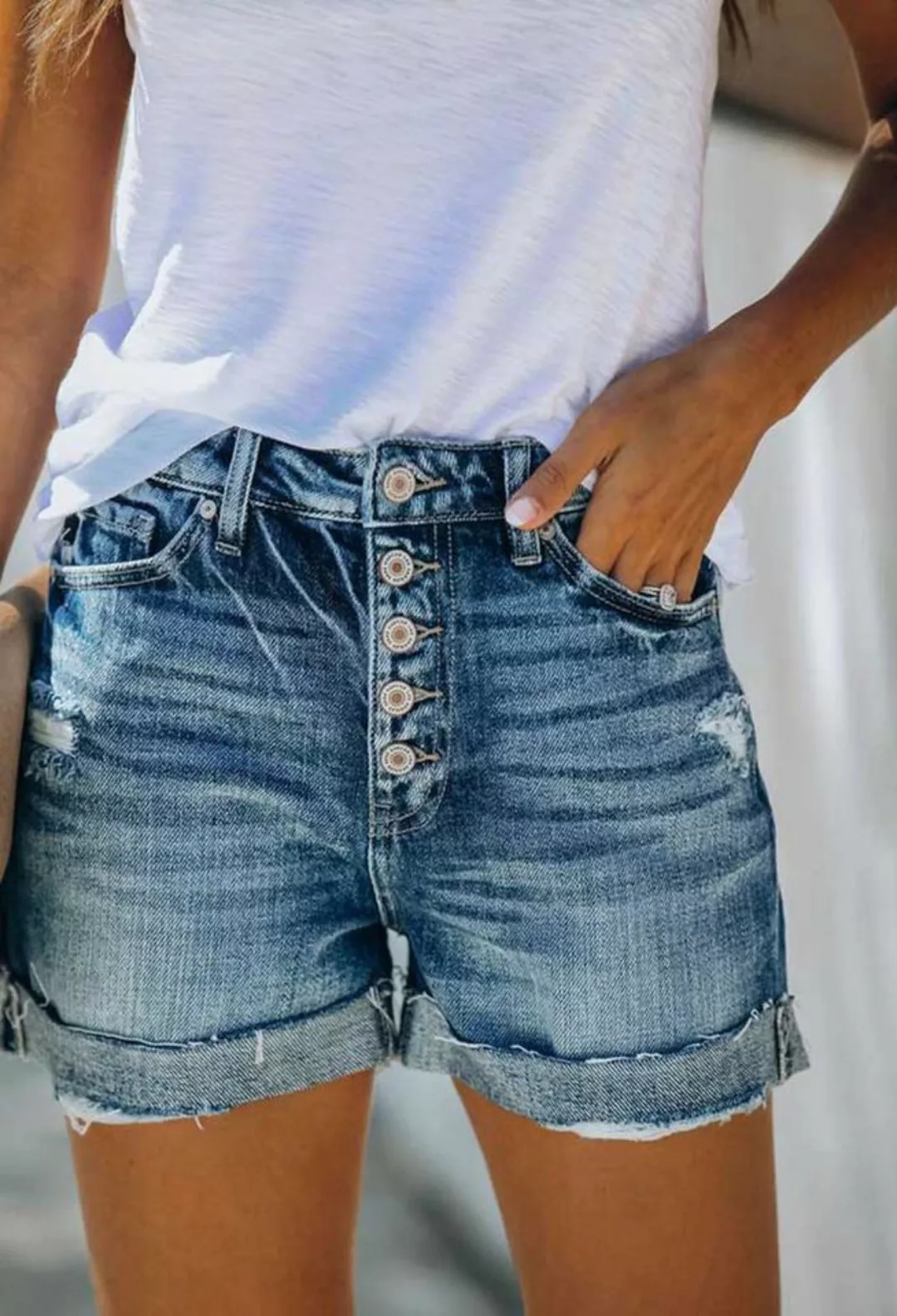 SEGUEN Jeansshorts Gekräuselte Denim Shorts weibliche Flut (Vielseitige und günstig online kaufen