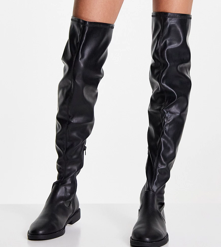 ASOS DESIGN – Wide Fit – Kalani – Overknee-Stiefel in Schwarz günstig online kaufen