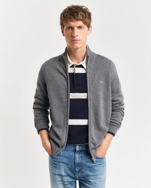 Gant Cardigan CASUAL COTTON ZIP CARDIGAN Mit Rippbündchen an Stehkragen, Är günstig online kaufen