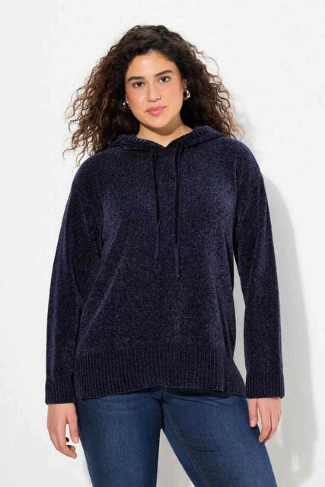 Ulla Popken Wollpullover Chenille-Hoodie Kapuze Kordel Langarm günstig online kaufen