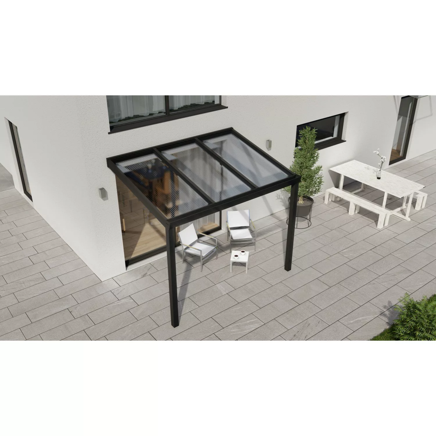 Terrassenüberdachung Professional 300 cm x 200 cm Schwarz Struktur PC Klar günstig online kaufen