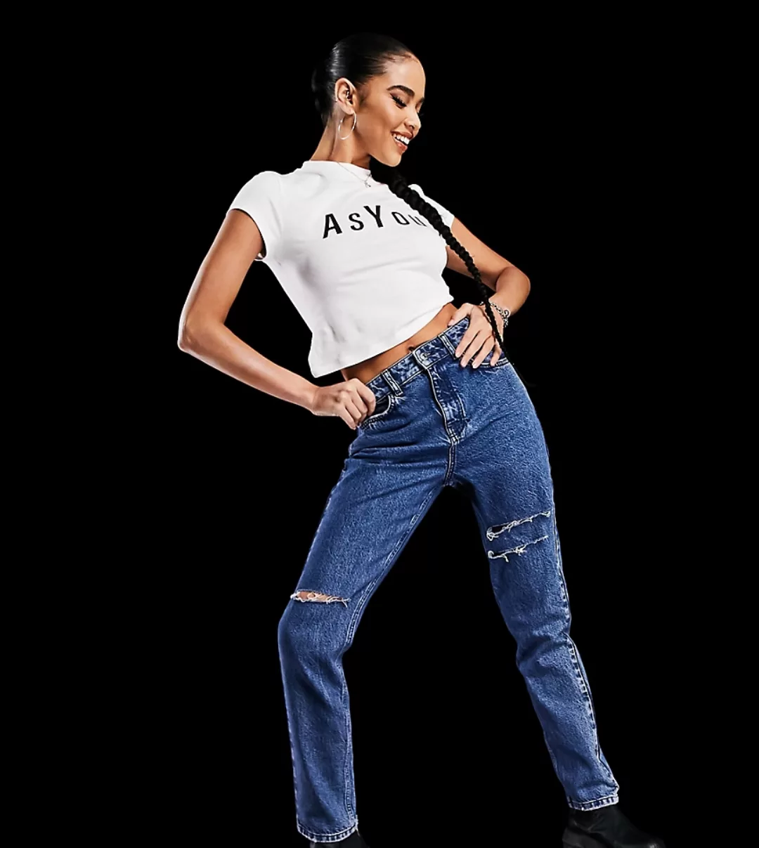 ASYOU – Zerrissene Straight Jeans im Stil der 90er-Jahre in Blau günstig online kaufen
