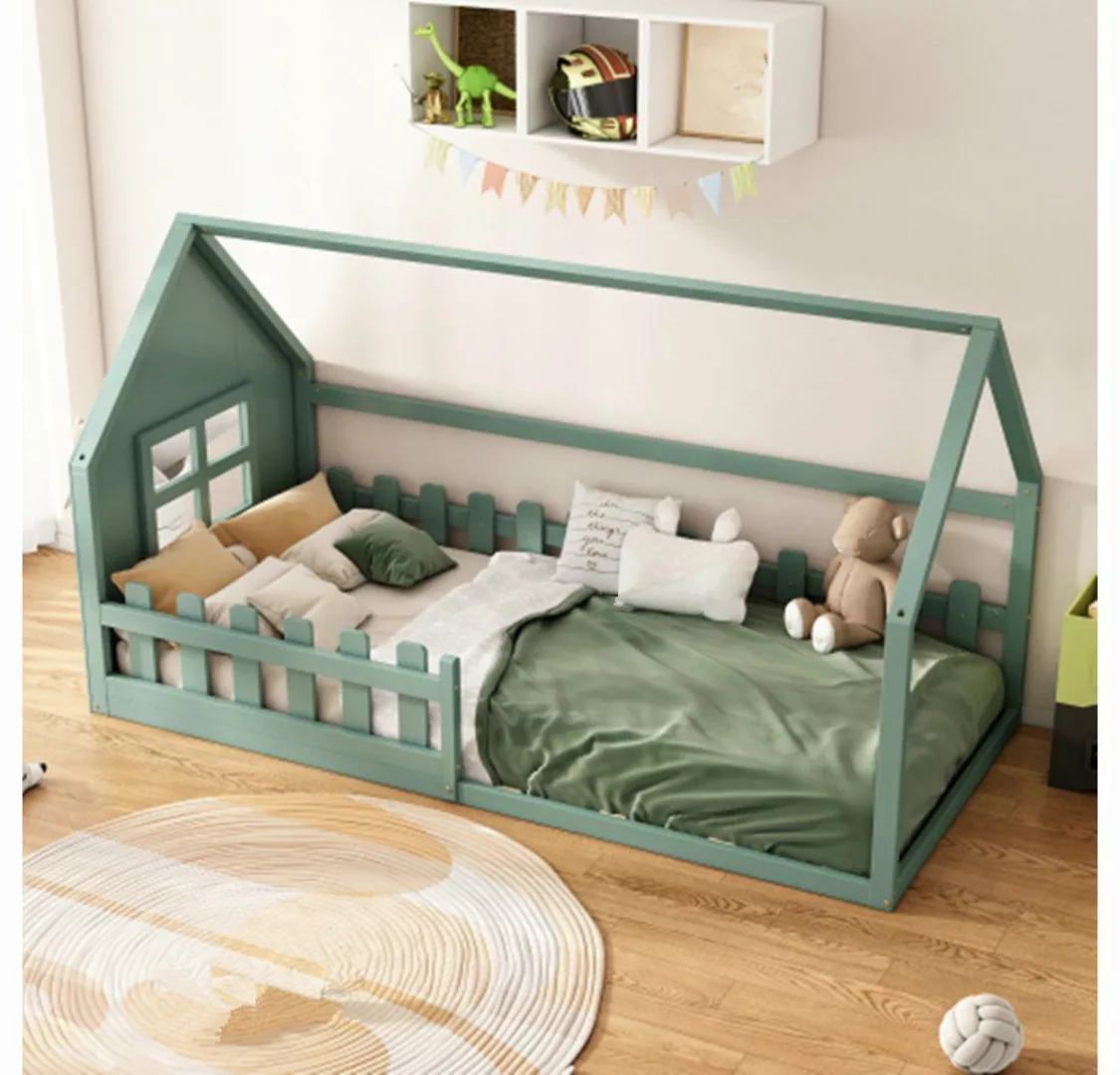 XDeer Kinderbett Kinderbett 90*200cm Flachbett, Kinderbett, Hausleiste, Grü günstig online kaufen