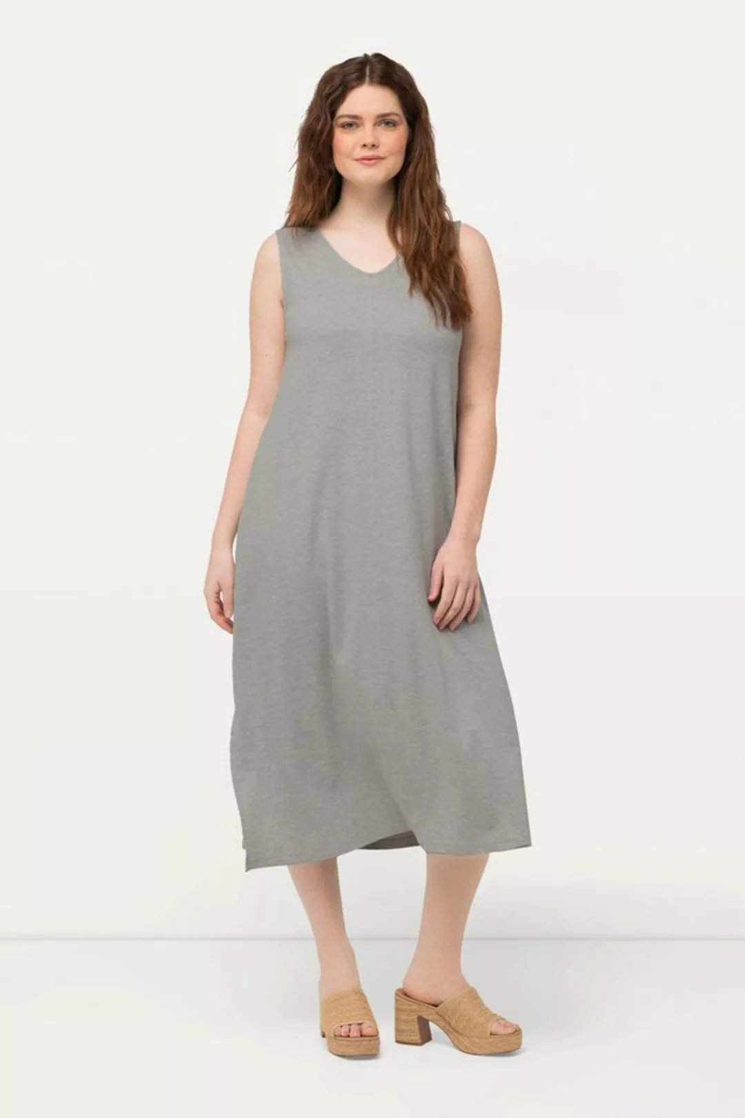 Ulla Popken Sommerkleid Jersey-Midikleid V-Ausschnitt ärmellos günstig online kaufen