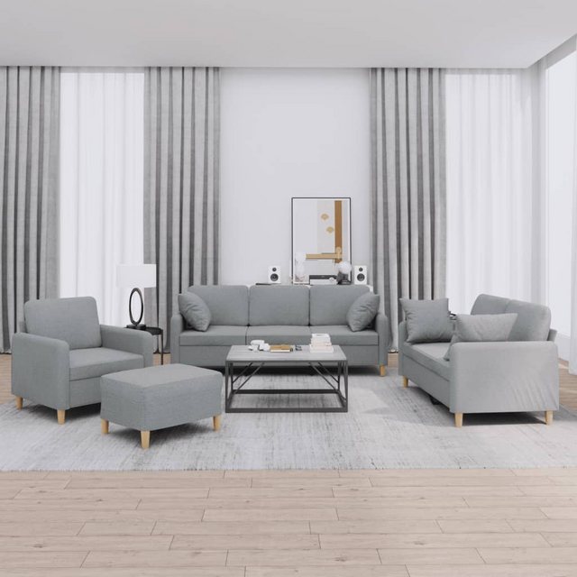 vidaXL Sofa 4-tlg. Sofagarnitur mit Kissen Hellgrau Stoff günstig online kaufen