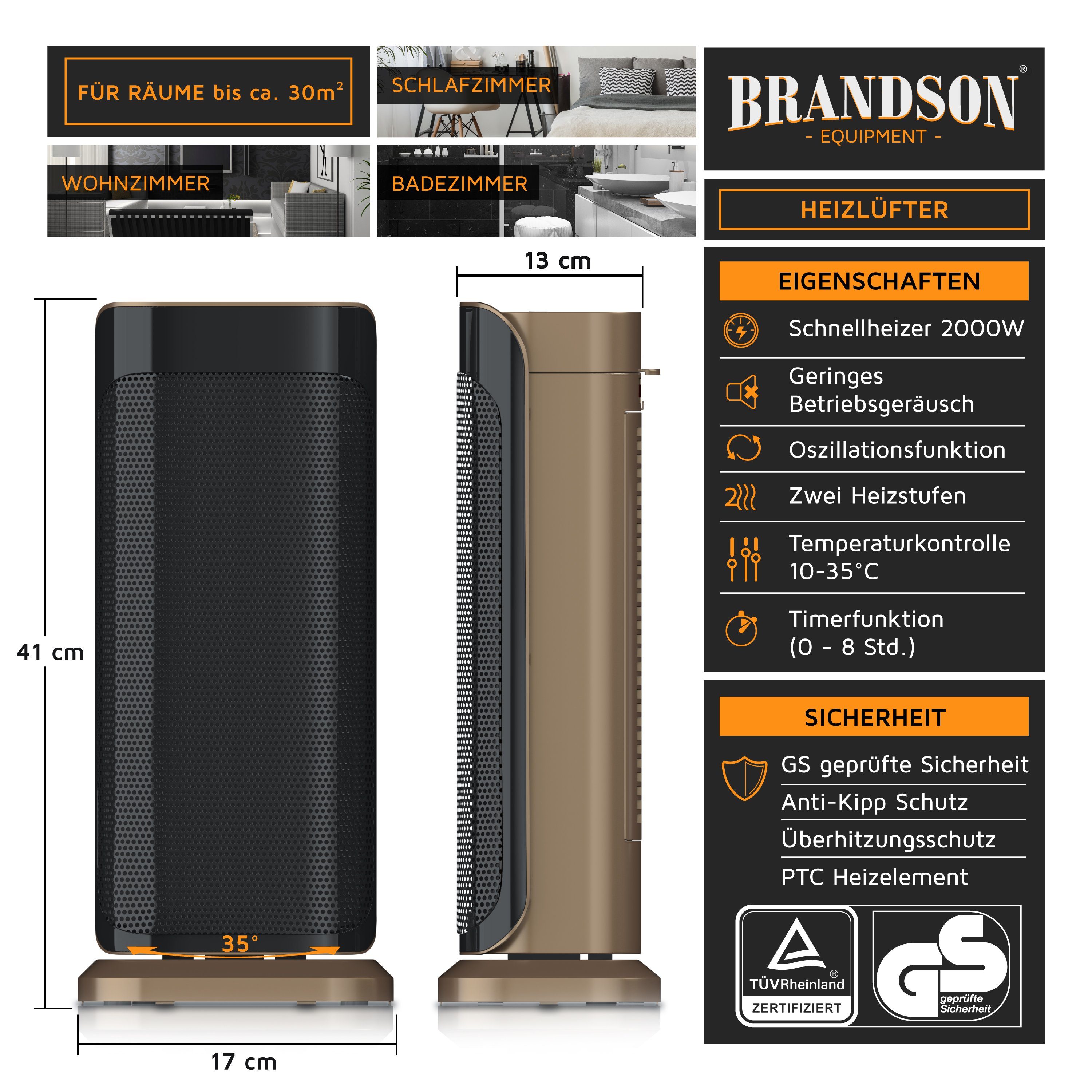 Brandson Heizlüfter Fernbedienung, energiesparend, leise, Oszillation, günstig online kaufen
