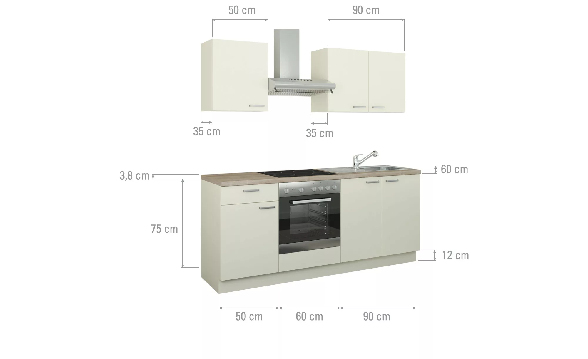 Küchenzeile mit Elektrogeräten  Binz ¦ creme ¦ Maße (cm): B: 200 Küchen-onl günstig online kaufen