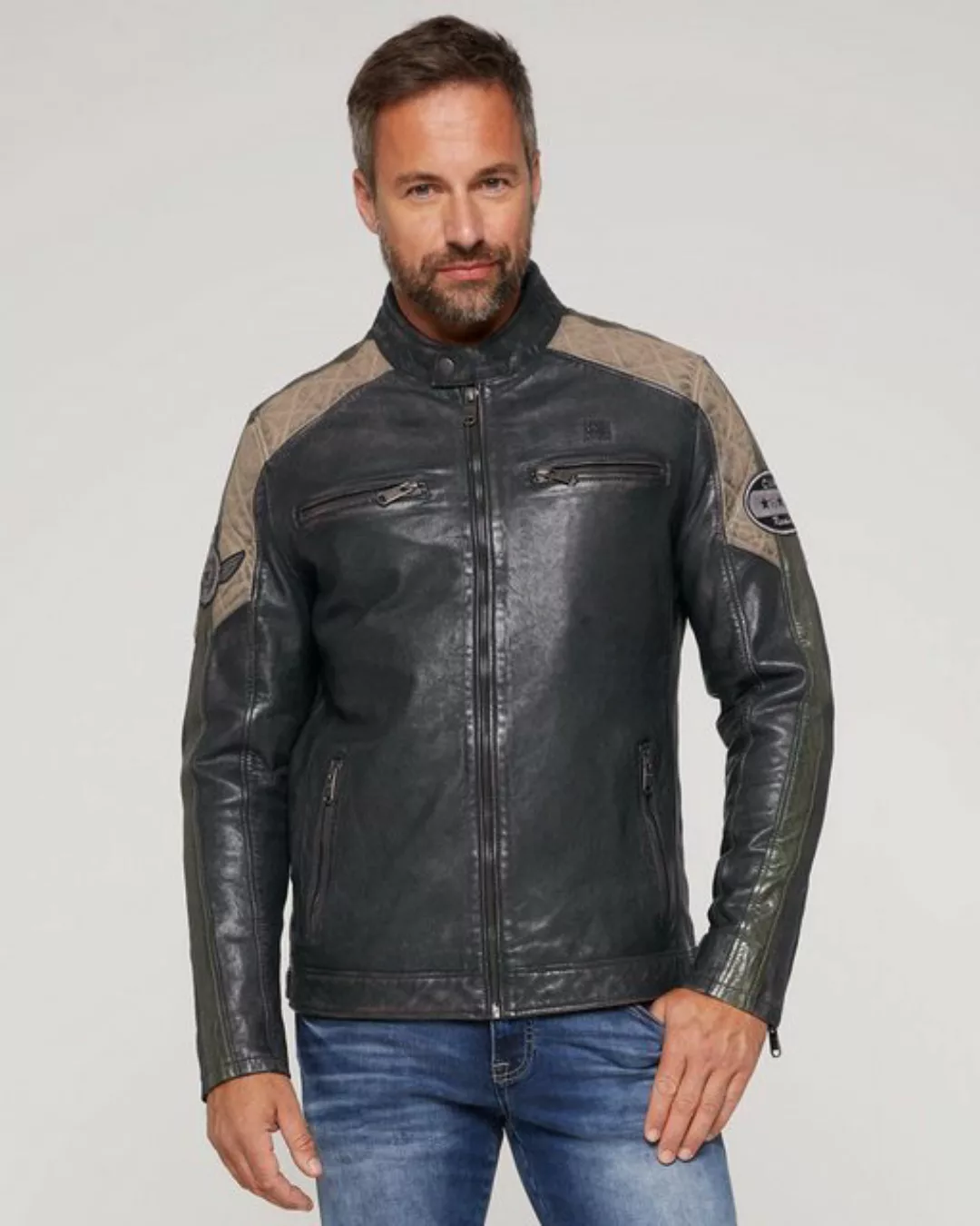 CAMP DAVID Lederjacke Giel Camp David - Herren Lederjacke Racingjacke Lammn günstig online kaufen