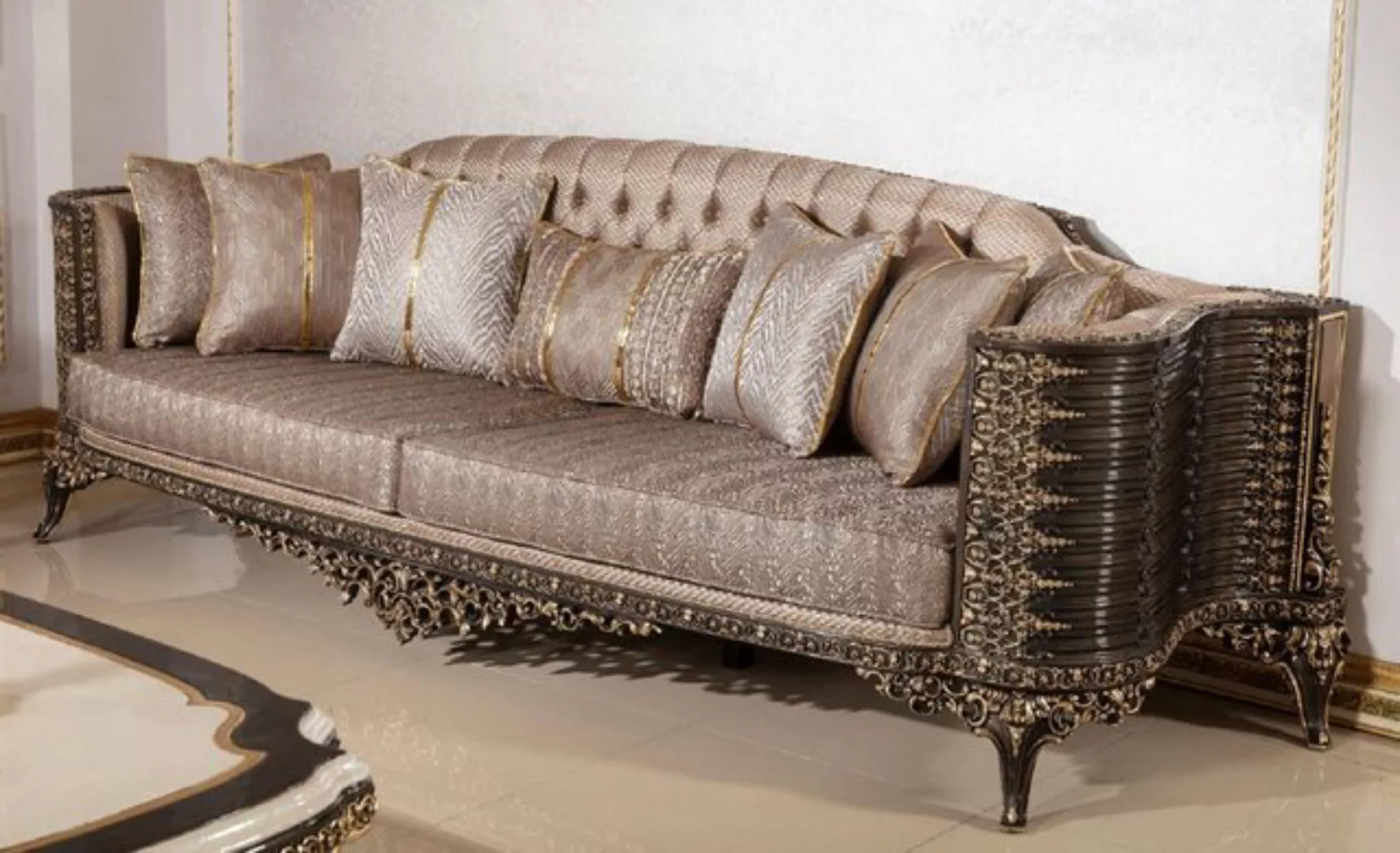 Casa Padrino Sofa Casa Padrino Luxus Barock Sofa Grau / Dunkelbraun / Gold günstig online kaufen