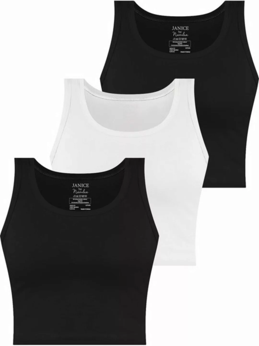 Janice Tanktop 3 x Damen crop Top Namlea Kurzes Tanktop aus Baumwolle günstig online kaufen