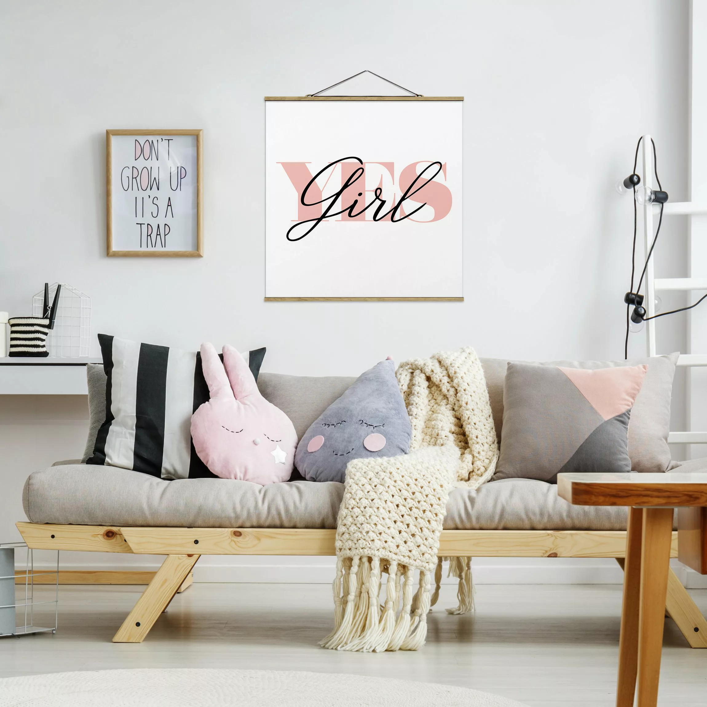 Stoffbild Spruch mit Posterleisten - Quadrat YES Girl günstig online kaufen