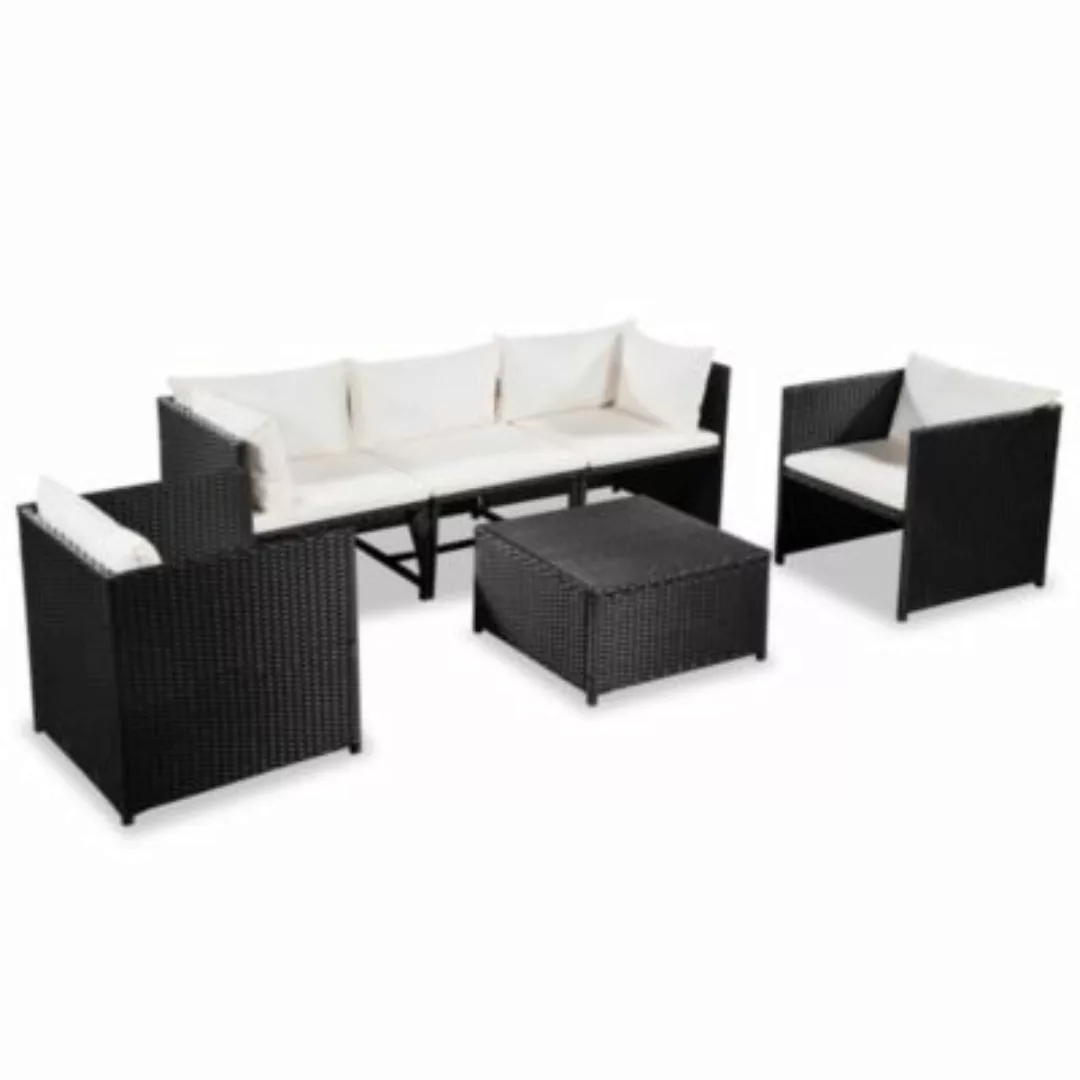 vidaXL 6-tlg. Garten-Lounge-Set mit Auflagen Poly Rattan Schwarz schwarz günstig online kaufen