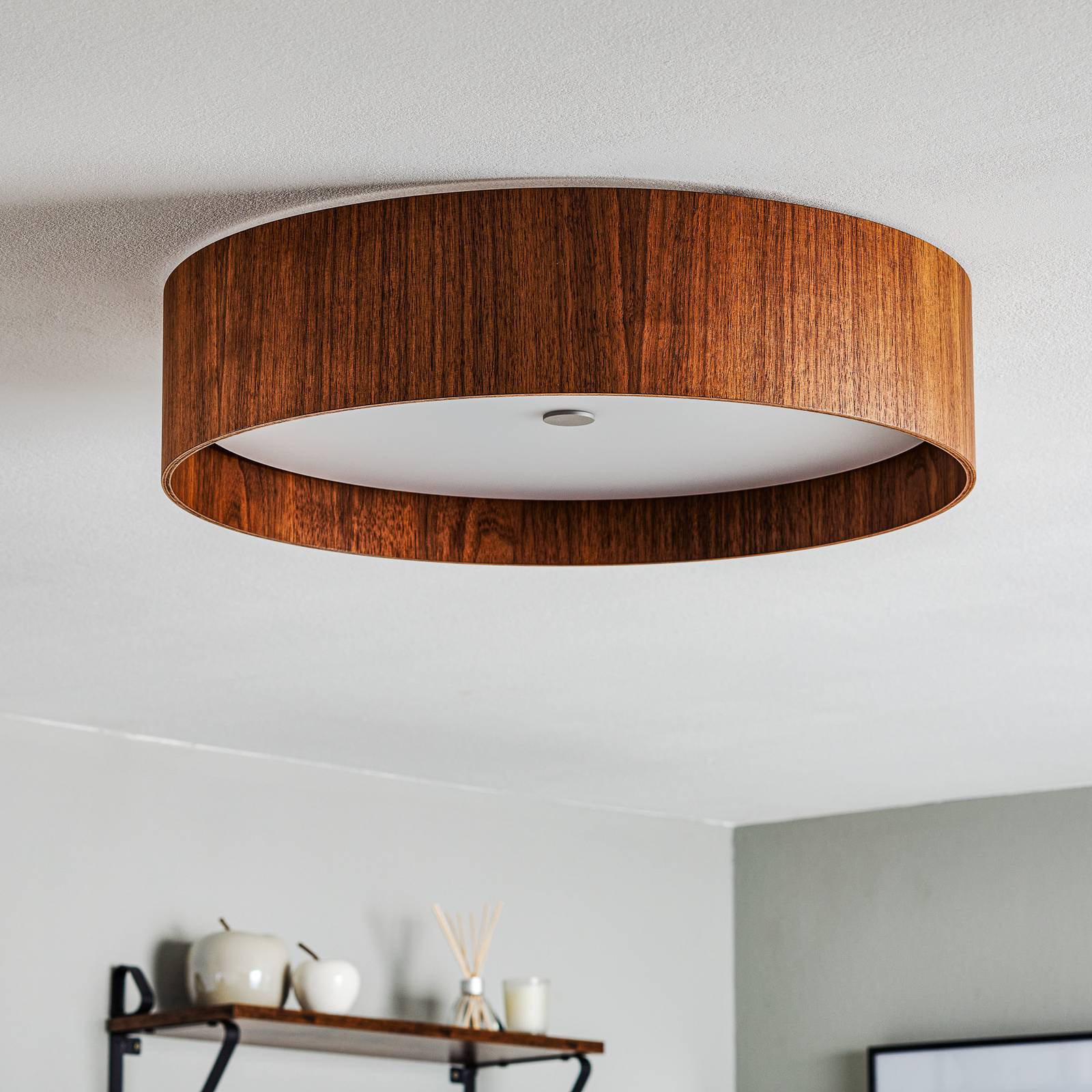 LED-Deckenleuchte LARAwood L, nussbaum, Ø 55 cm günstig online kaufen